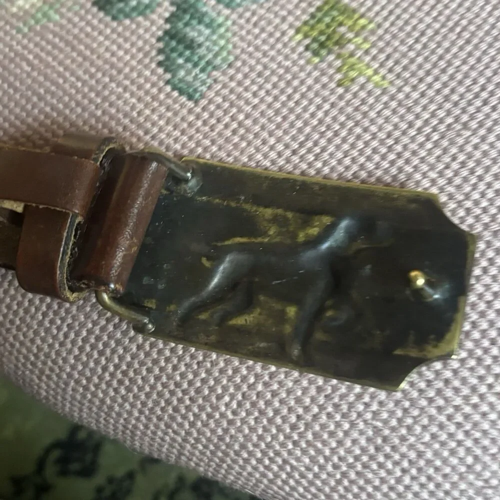 Vintage Polo Ralph Lauren Dog Buckle Belt Mens 38 Hunting Pointer Cast Brass RL